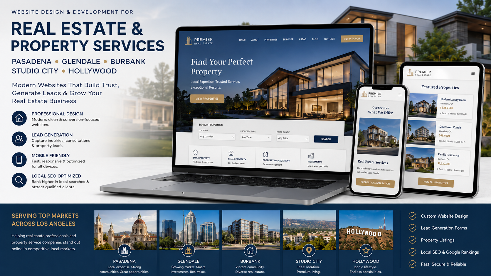 Real Estate Property Services Website Design Pasadena Glendale Burbank Studio City Hollywood