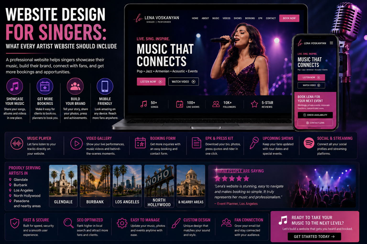 Website Design For Singers Artist Websites Glendale Burbank Los Angeles